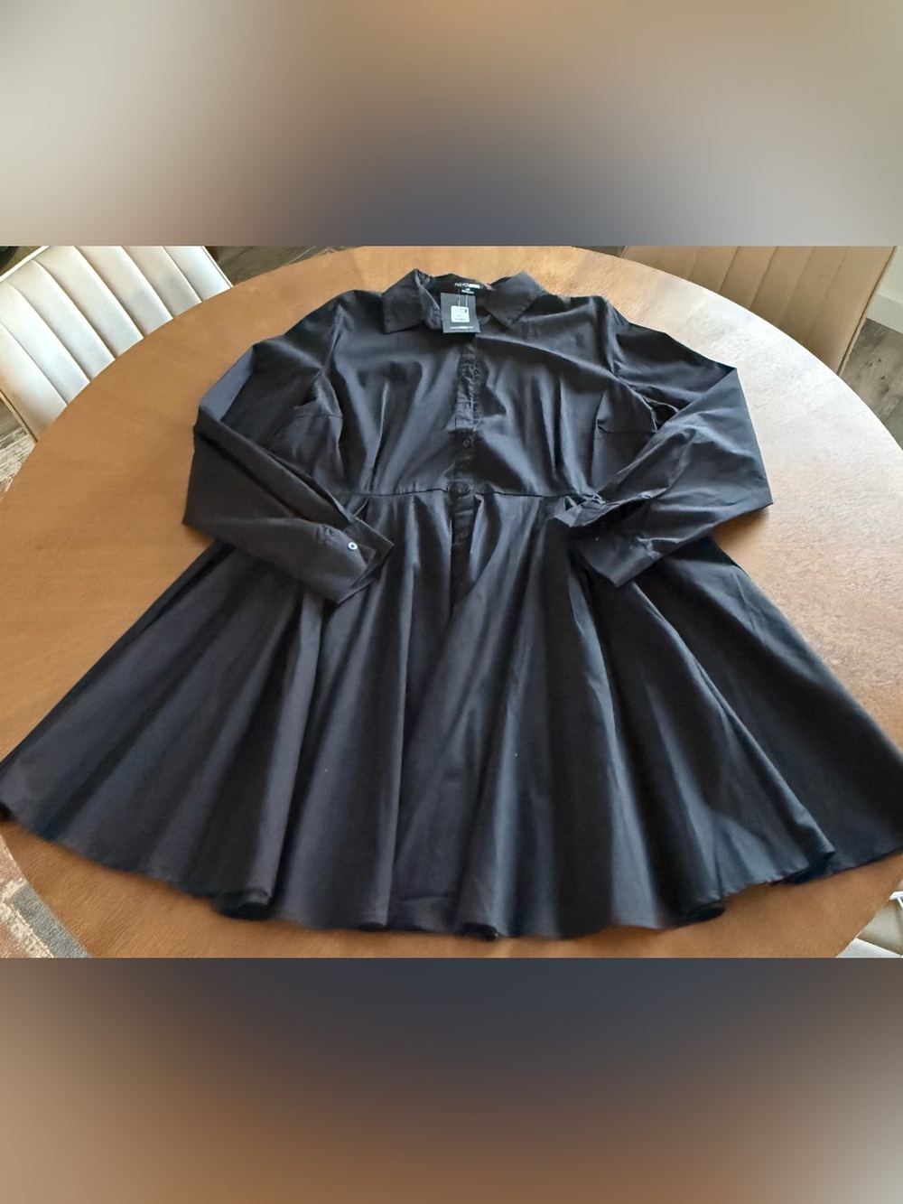Fashion Nova Black Long-Sleeve Pleated Fit-and-Flare Dress NWT